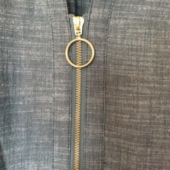 SHARANGO Chambray Gold Zip Front Tie Belted Cotton Sleeveless Shirt Dress 12 = L