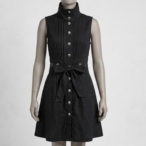 Black Gothic Corset Back Mini Dress Mock Neck NVD130 Medium