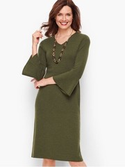 Talbots Merino Wool Sweater Dress Women’s Size S Flounce Bell Sleeves V-Neck