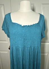MM Plus MM+ Smocked Top Full Swing Turquoise Green Dress Sz 1X Made in USA