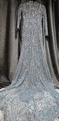 Evening Silver Sequin Beaded Cowl Maxi Dress Formal Size M Fully Embellished