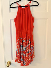 Collective Concepts Dress Women&rsquo;s M Orange Floral Halter Chiffon Ruffle Tropical