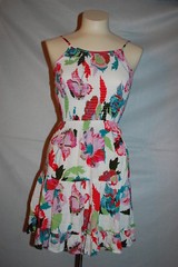 Jr Womens FLORAL SUMMER DRESS Ruffled Tiered WHITE Red Pink Teal XS S M L XL