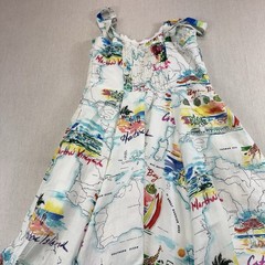 eShakti World Map Travel Print Cotton Midi Dress Ruffle Hem Adjustable Straps