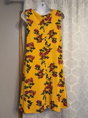 Nina Leonard Dress Women’s Small Yellow Floral Sleeveless A-Line Stretch Pockets