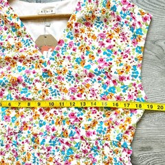 Kori Sage Combo Dress Mini Elastic Shirring V-Neck Sleeveless Lined Floral