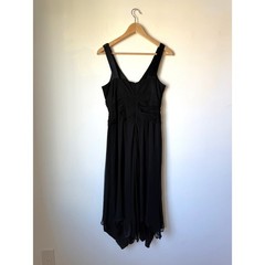 Donna Ricco Y2K Vintage Black Silk Beaded Handkerchief Cocktail Dress Size 8