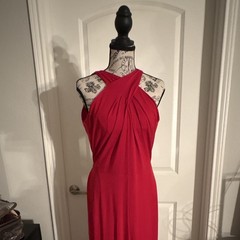 Michael Michael Kors Red Solid Halter Neck Sleeveless Maxi Long Jumpsuit Size M