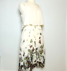 Forever 21 Hi-Low Dress Womens S Ivory Chiffon Floral Butterfly Empire Waist