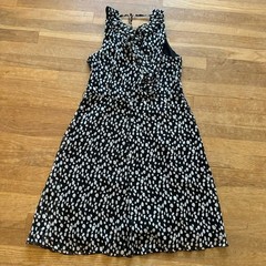 Jonathan Martin black white dot mash ruffle a-line knee length dress sz 14 b11