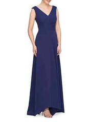 Kay Unger Dark Indigo Blue Yara Crêpe A-Line Gown Size 14 $318