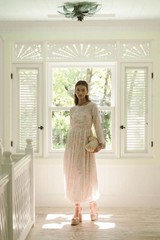 La Marigold Delfina Dress Romantic Petal Pink Floral Smocked Midi Voile XS NWT