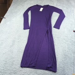 Bar III Dress Womens Small Purple Ribbed Knit Slit Long Sleeve Stretch Knee