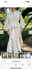 Sue Sartor Flounce Dress | White Embroidered Daffodil | Jewel Neck Dress