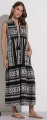 Elan Black WhiteCotton Aztec Tribal Boho Hippie Maxi Sress NWT L Festie Cruise