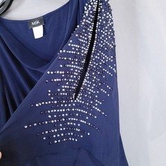 MSK Women&rsquo;s Navy Blue XL Beaded Flutter Sleeve Cowl Neck Shift Dress