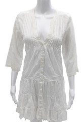 J Crew Womens Shirt Dress White V-Neck 3/4 Sleeve Cotton Button Size S