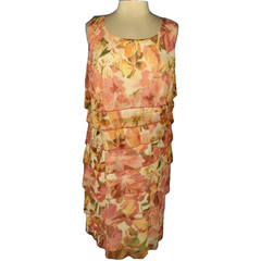 DRESSBARN Plus Size 14W Shift Dress Orange Rust White Floral Tiered Ruffles