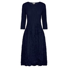 Alquema 3/4 Sleeve Pocket Pleated Smash Dress Midnight Navy Blue Midi Size 0 S 4