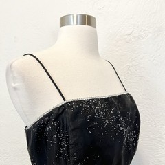 Vintage 90s Y2K Dress Black Silver Beaded Goth Gothic Whimsigoth Formal M/L