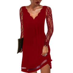 ️Women&rsquo;s V-neck Long Sleeves Lace Dress Ladies Evening Cocktail Party Mini Dress