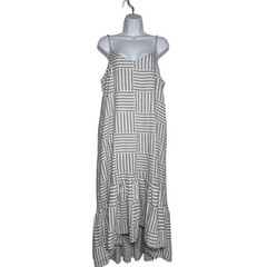 Lucca Blue White Ruffle Maxi Dress Spaghetti Straps Size LARGE Lined Pockets