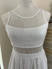 NWT cream eggshell winter white silk blend sheer panels long maxi dress sz S