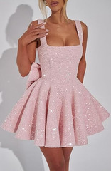 Sequin Homecoming Dresses with Bow Spaghetti Straps A Line Short Cocktail Dress