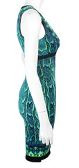 ROBERTO CAVALLI Blue & Multi Snakeskin & Geometric Print Jersey Sheath Dress 40