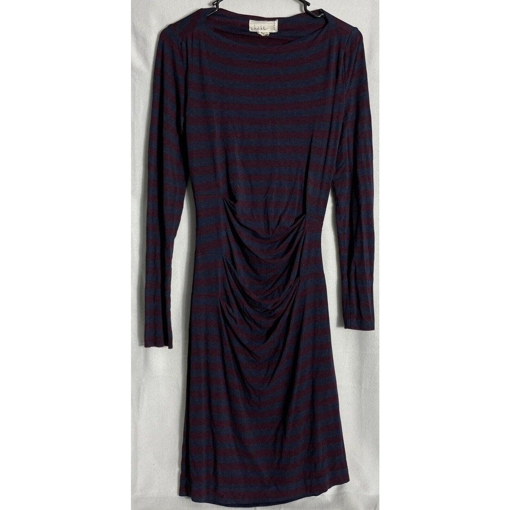Nicole Miller Artelier Dress Size S Maroon Navy Striped Long Sleeve Stretch