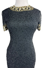 *Flawed A.J. Bari Black Silk Beaded Cocktail Dress Short Sleeve Sequins Size 10
