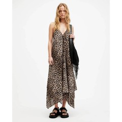 AllSaints Lil Leopard Cotton Asymmetric Maxi Dress 10 Beachy Modern Indie Sleaze