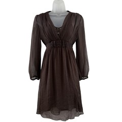Vintage Whimsigoth Dress Brown Sheer Chiffon Fairy Grunge Womens Medium Y2K 2000
