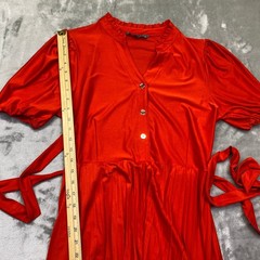 Sharagano Orange Red Short Sleeve Button Front Midi Dress Size 10 Pleated Party