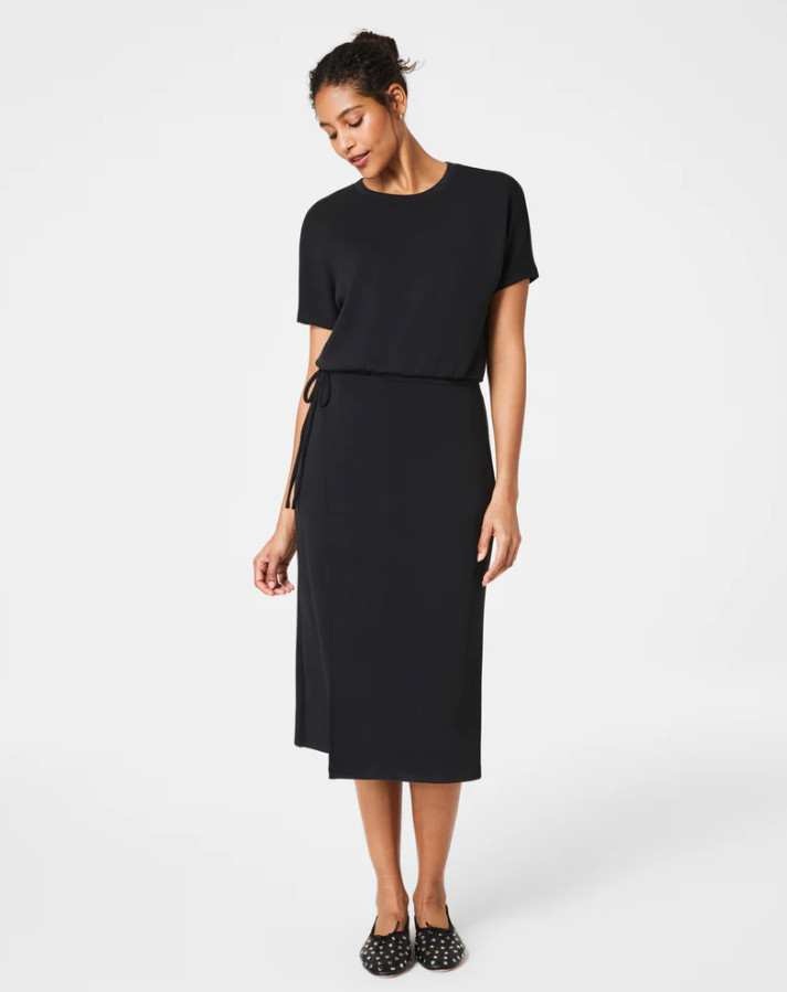 NEW, SPANX AirEssentials® Midi Wrap Dress in Black L #MD1841