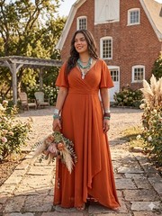 Boho Rust Burnt Orange Bridesmaid Dress 10 Corset Lace Up Flutter Sleeve Maxi