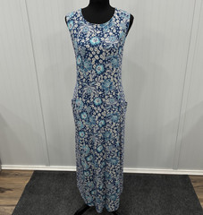 J. Jill Womens XL Blue Floral Sleeveless Maxi Jersey Stretch Dress Travel Casual