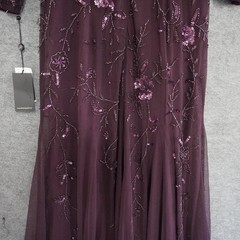 Adrianna Papell Gown 10 Night Plum Beaded Mesh Evening Dress 3/4 Sleeve AP1E2086