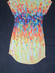 Unbranded Colorful Pull Over Cap Sleeve Dress w Rounded Hem Line, Size L, NWOT!