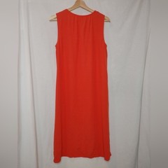 Eileen Fisher Shift Dress Sleeveless Round Split Neck Crepe Tencel Red Orange XS