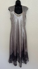 Komarov Beaded Crinkle Chiffon Dress XL Ombre Silver Gray Whimsigoth Ethereal