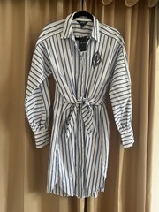 Lauren Ralph Lauren Striped Cotton Broadcloth Wrap Shirt dress NWT Sz 12