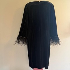 Alex Evenings Black Velvet Evening Dress with Feather Trim