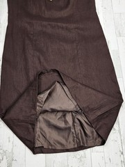 Chicos Vintage 100% Linen Beaded Shift Dress 0.5 US 6 Small Chocolate Brown