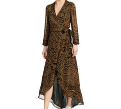 GANNI Tiger Animal Print Maxi Wrap Dress Size 42 US 10-12 NWOT
