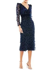 Mac Duggal Midnight Beaded Floral Appliqué Long Sleeve Sheath Dress Size 22 $598