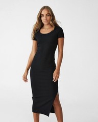 COTTON ON Womens Rib Short Sleeve Split Black