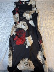 Calvin Klein Floral Fit Flare Midi Dress Womens 2 Black Red White Cocktail