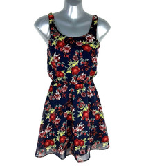 H&M Divided Floral Mini Dress Women&rsquo;s UK Size 6 Navy Blue Lined Low Back