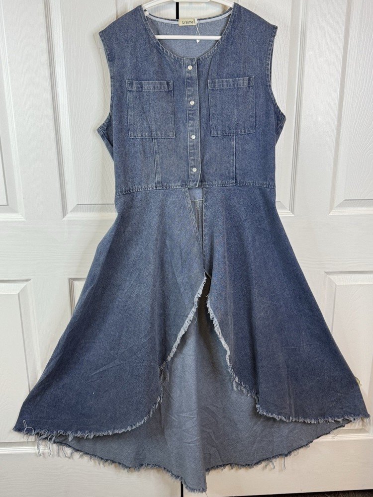 Dark Denim Mini Hi-Low Dress No Collar Size L